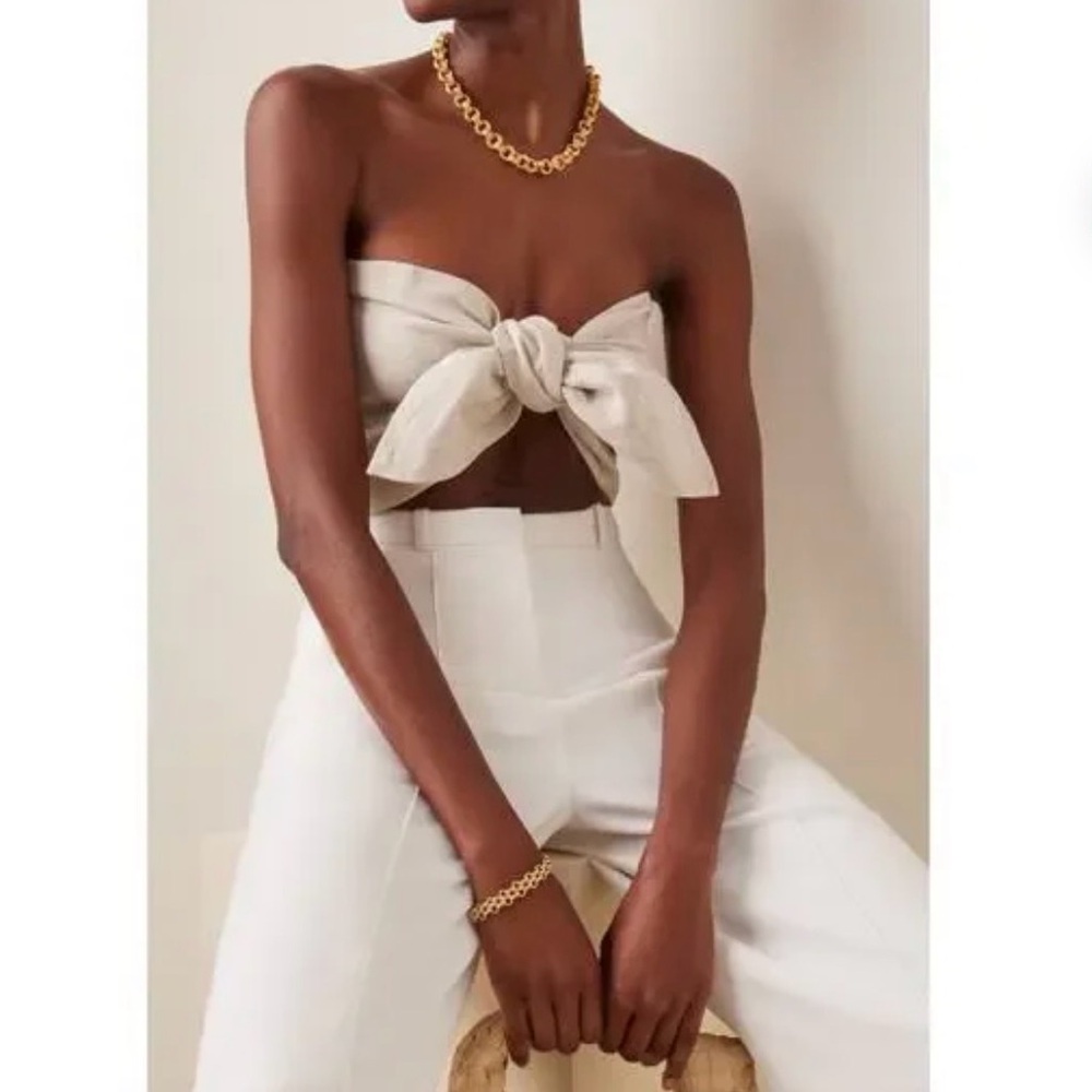 Posse Strapless Linen Bandeau Bow Front
